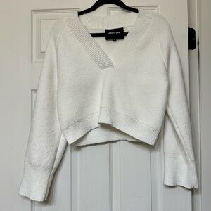 GREY LAB Women's V-Neck White Sweater